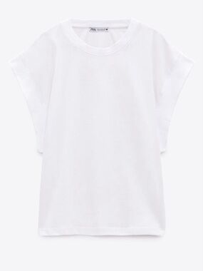 Zara White basic rib Relaxed Crewneck Tee muscle shirt tank top sleeveless